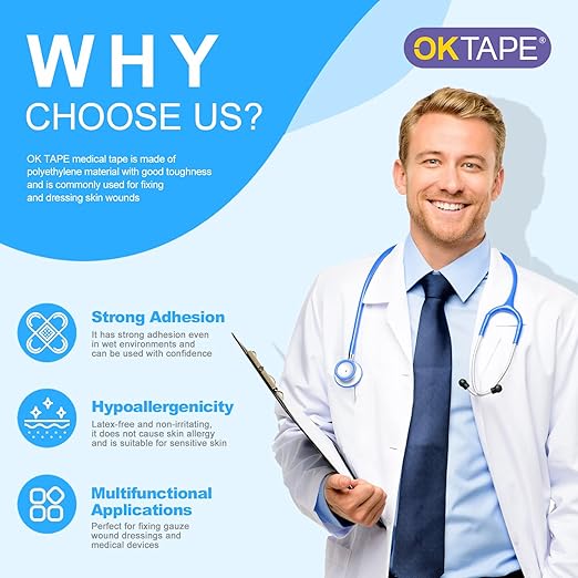 OK TAPE OKPore Transparent Medical Tape (Pack of 4) - First Aid Surgical Tape Hypoallergenic and Breathable for Wound Dressing Care, Latex Free, 3in x 10yds