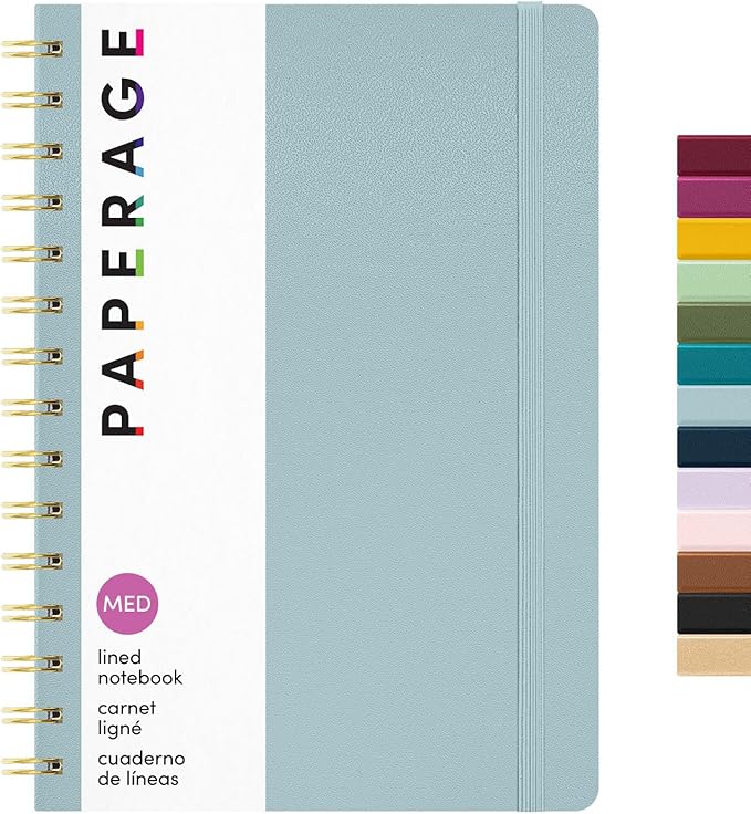 PAPERAGE Lined Spiral Journal Notebook, (Slate Blue), 160 Pages, Hardcover Journal for Women & Men, Medium 5.5 in x 8 in - 100 GSM, Thick Paper, Spiral Notebook for Work, School & Journaling