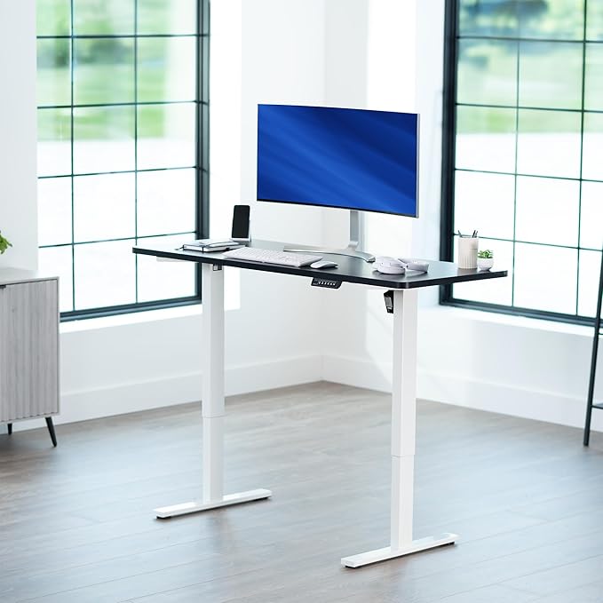 VIVO Electric 60 x 24 in Standing Desk, Memory Height Adjustment, 1B Series, Holds 220 lbs, One-Piece Black Top, White Frame, DESK-KIT-1W6B