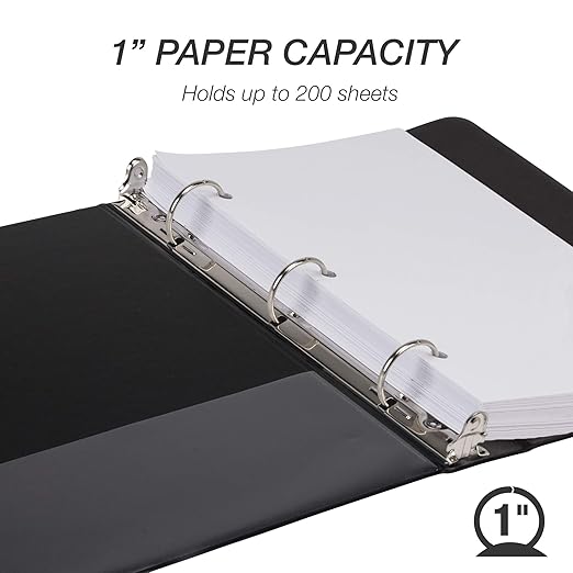 Samsill Economy 3 Ring Mini Binder, Made in The USA, 1-Inch Round Ring Binder, Holds 100 Sheets, Black, 6 Pack (MP32300)