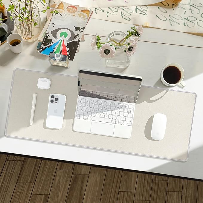 Reniteco Waterproof Large Gaming Mouse Pad with Durable Stitched Edges, Non-Slip Rubber Base, Grainy Jacquard Mouse Mat Desk Pad for Home Office Gaming, 35.4''x15.7''x0.12'', Beige