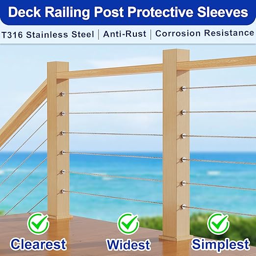 Steel DN Mate 200 Pack Stainless Steel Protector Sleeves for 1/8" Wire Rope, Cable Railing Hardware for Deck/Cable Railing System, T316 Marine Grade, Cable Sleeves Come with a Drill Bit DE05