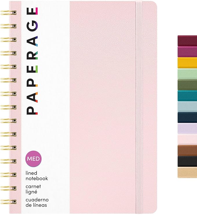 PAPERAGE Lined Spiral Journal Notebook, (Blush), 160 Pages, Hardcover Journal for Women & Men, Medium 5.5 in x 8 in - 100 GSM, Thick Paper, Spiral Notebook for Work, School & Journaling
