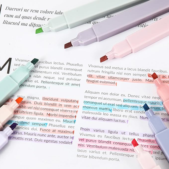 Marspark 120 Pcs Highlighters Bulk Chisel Tip Aesthetic 12 Assorted Colors No Bleed Cute Soft Color Marker Pens for Journal Planner Notes School Study Office Supplies