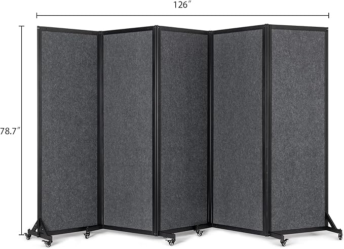 Strongbird Office Divider,Room Partition, Privacy Partition Separator,Portable Commercial Screen Dividers,Classroom School Dividers,10'6"W x 6'7"H,5 Panel,Grey