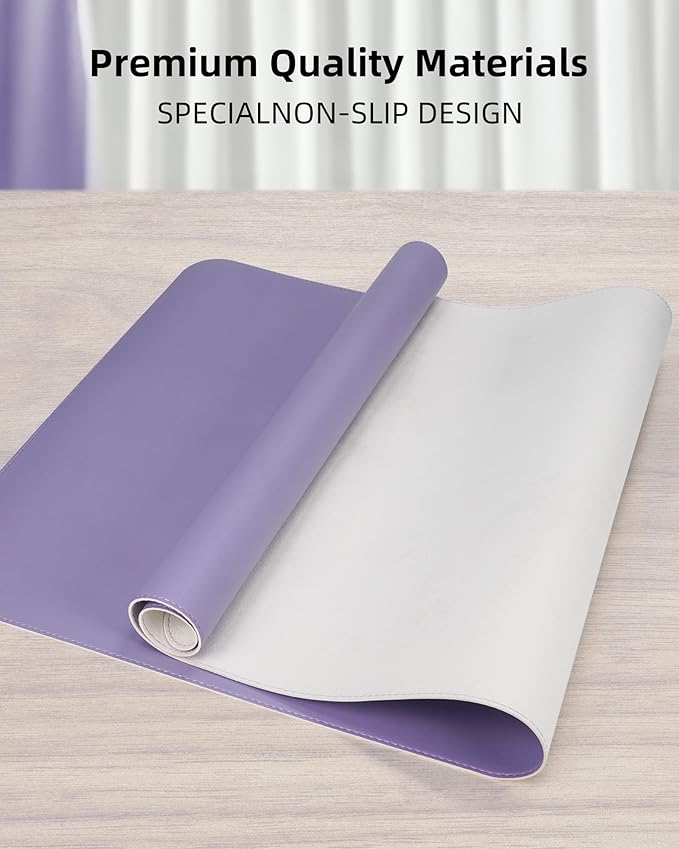 Leather Desk Pad Protector, Purple Desk pad, Office Desk Mat, Non-Slip PU Leather Desk Blotter, Laptop Desk Pad, Waterproof Desk Writing Pad for Office and Home (Light Purple, 31.5" x 15.7")