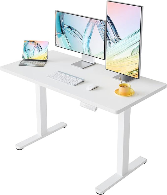 HUANUO 55 x 28 inch Electric Standing Desk Adjustable Height, 4 Memory Height Settings, Sit Stand Up Desk for Home Office & Computer Workstation, White