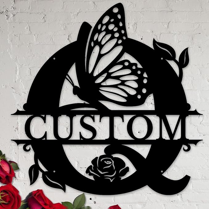 Personalized Custom Letter Name metal Signs,Custom Black Letter Monogram Wall Art Decor,Metal Signs Plaques Outdoor wall Decorative Signage (Q)