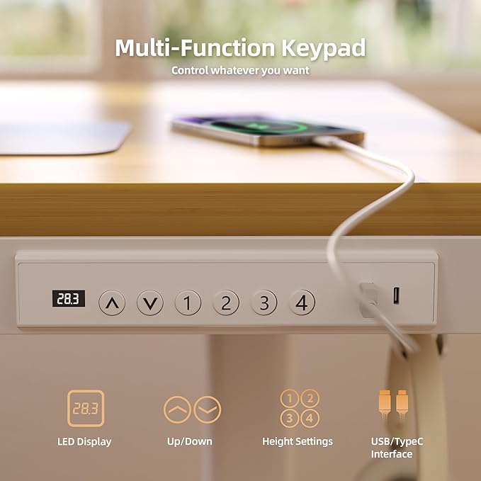 Claiks Bamboo Standing Desk with Drawers, 48×24 Inch Adjustable Stand Up Desks, Quick Install Computer Desk with USB and TapeC Ports, Bamboo