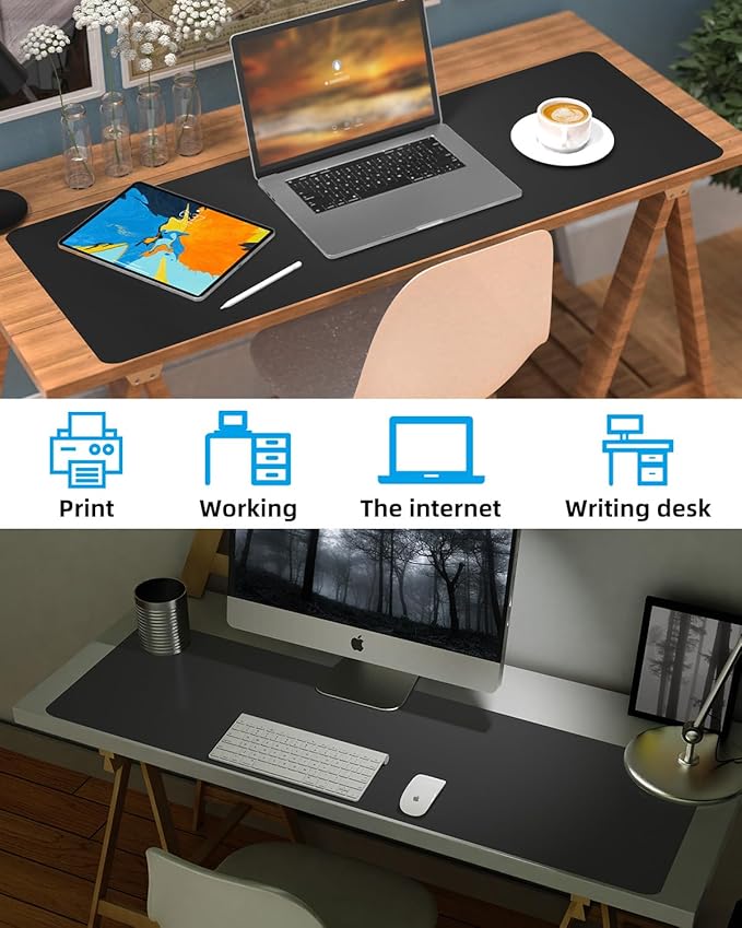 Extra Large Desk mat, Leather Desk Pad Protector,Office Desk Mat,Mouse Pad, Non-Slip Desk Blotter, Laptop Desk Pad, Waterproof Desk Writing Pad for Office&Home (Black, 55" x 17")