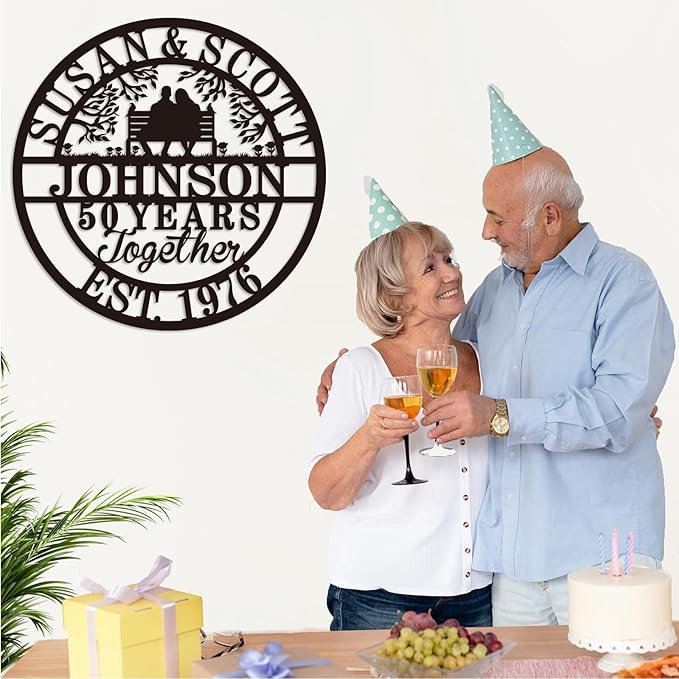 Personalized Wedding Anniversary Sign Gifts, Custom 50th 40th 65th 60th 25th 70th Anniversary Metal Sign, Wedding Gifts for Couples, Custom Name Sign, House Warming Gifts New Home