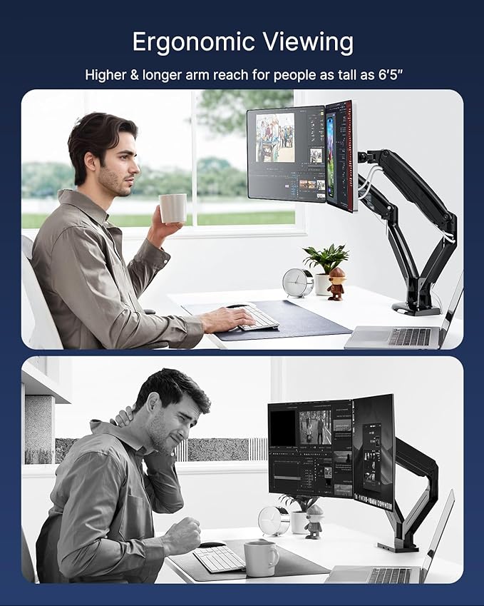 HUANUO Dual Monitor Stand for 13 to 35 inch,Premium Dual Monitor Mount with USB,Height Adjustable Monitor Stand for 2 Monitors,VESA Mount with Clamp/Grommet Base,Each Arm Hold up to 26.4lbs(Black)