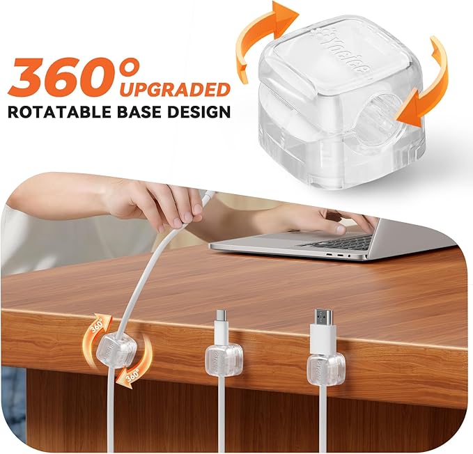 Yocice 6Pack Rotatable Cord Organizer,Spring Cable Clips Desk Cable Management Cord Holder Adhesive Phone Charger Cord Clips for Home Office Car Wall Nightstand Accessories, Clear
