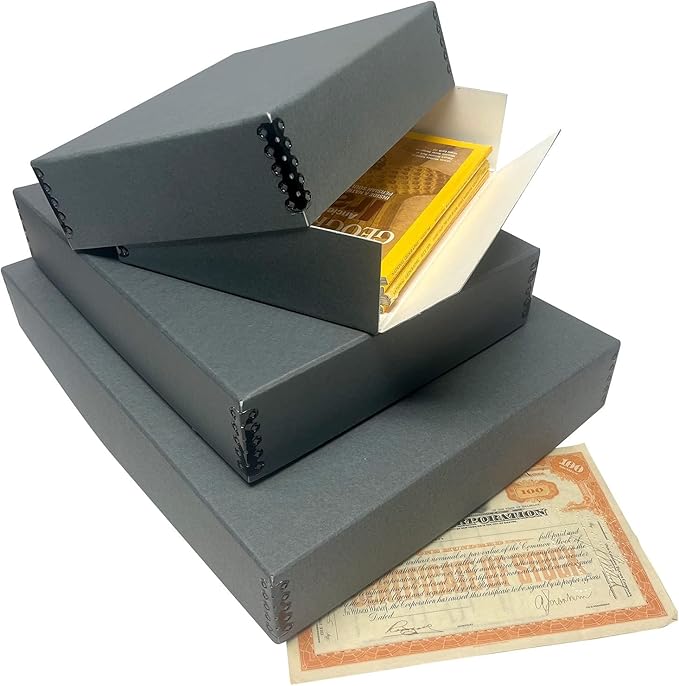 Lineco Museum Archival Storage Box, 11.75x15.25x3 in. Drop Front Design. Acid-Free with Metal Edge. Organize Photos, Pictures, Prints, Documents, Crafts, DIY. Gray, 2 Pack