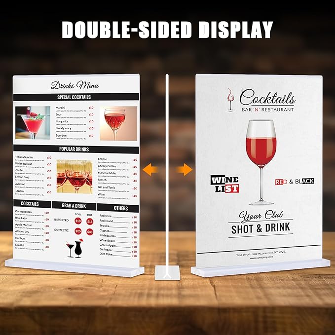 xydstay 12pack Acrylic Sign Holder 8.5 X 11, Vertical T Shape Clear Plastic Paper Sign Holder, Menu Holder Display Stand, FLyer Table Sign Holder for Restaurant, Office, School, Store and Home Use