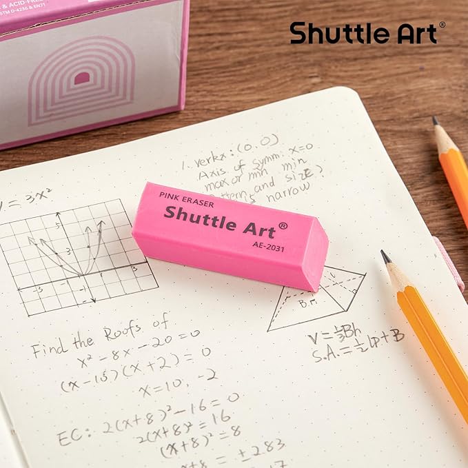 Shuttle Art Pink Erasers, 36 Pack Erasers Bulk, Latex-Free, No Smudge, Soft Eraser for Kids, Teachers, Homeschools, Art Classes and Back to School Supplies