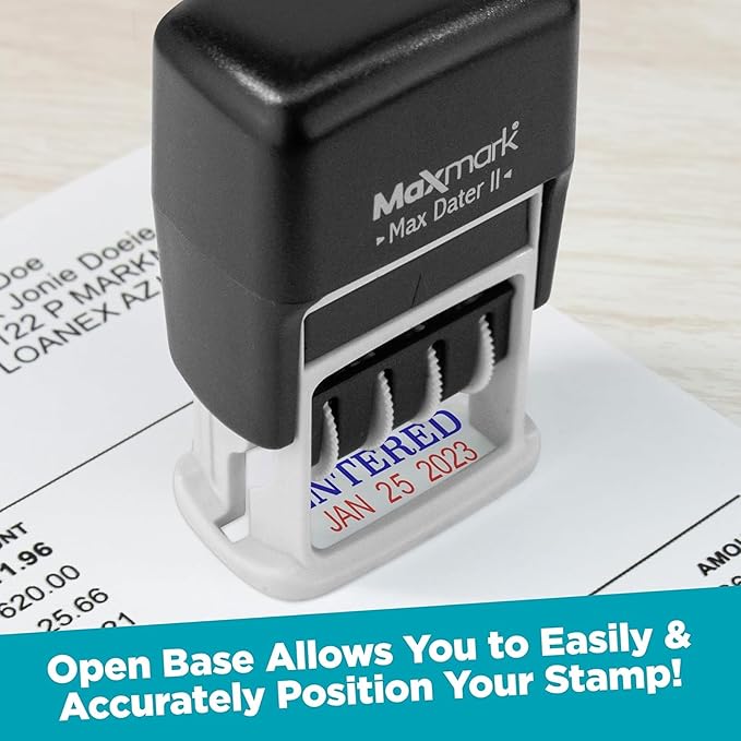 MaxMark Self-Inking Rubber Date Office Stamp with Revised Phrase Blue Ink & Date RED Ink (Max Dater)