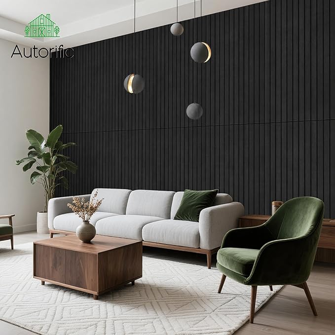 AUTORIFIC Wood Veneer Sound Panels, 10 Pack 47.2”x23.6” Wall Panels, Decorative Acoustic Panels for Walls, for Office,Home Theater,Studio,Living Room, Smoky(Mitred)
