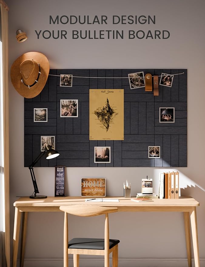 Fluxynara Felt Bulletin Board Tiles Large 36" x 24" Cork Board Alternative-6 Pack with 40 Adhesive Tabs, Thick Slat Wall Panels for Office Decor, Push Pin Board Wall Organizer Alternative - Navy Blue