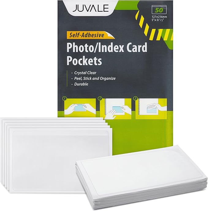 Juvale Photo Sleeves - 5.5 x 8.8 Inches, Clear, 50 Pack - Index Card Holder & Label Sleeves for Planners - Top-Load Card Protector - Office Supplies