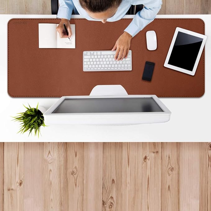 ZORESYN Large Mouse Pad (120x60cm) - PU Leather Gaming Mousepad Desk Mat - Nonslip Base and Waterproof Desktop Keyboard Extended Mouse Mat (Light Brown)