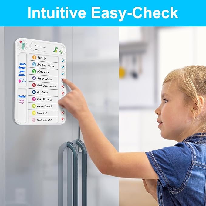 Magnetic Chore Chart for Kids, ADHD Task Tracker Easy-Check Routine Dry Erase Board, to-Do List Planning Tool with Stand for Fridge/Desk/Home/School, 6 Reusable Sheets, 3 Markers