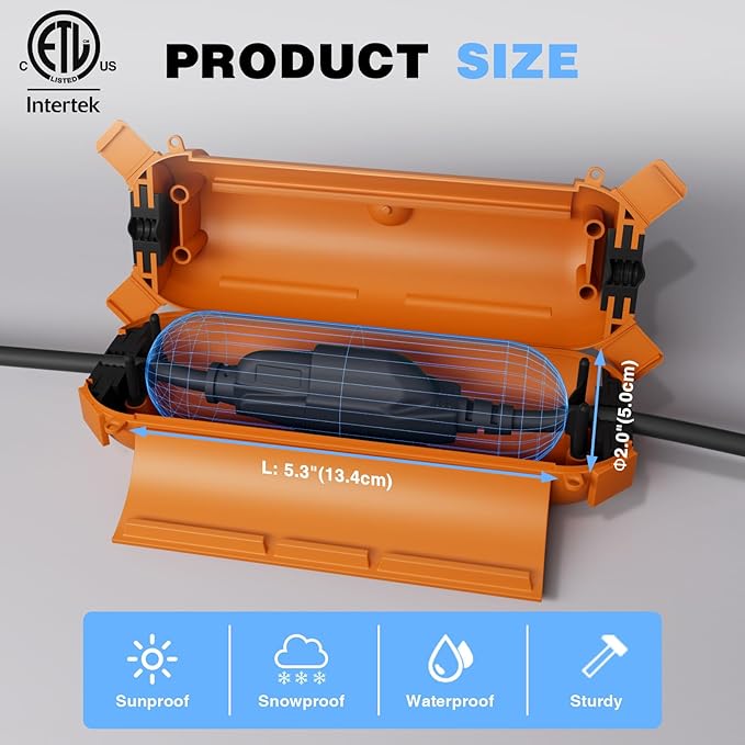 Flemoon [3 Pack] Outdoor Extension Cord Safety Cover with Waterproof Seal, Weatherproof Electrical Connection Box to Protect Outdoor Outlet, Plug, Socket, Christmas Holiday Decoration Light, Orange