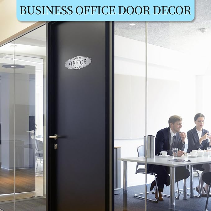 The Office Door Sign for Home and Business，Self-Adhesive Waterproof Brushed Silver Modern Office Sign Sticker for House，Business，Door, Window