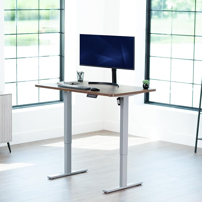 VIVO Electric 48 x 30 in Rustic Standing Desk, Memory Height Adjustment, 1B Series, Holds 220 lbs, One-Piece Vintage Brown Top, Gray Frame, DESK-KIT-1G5N