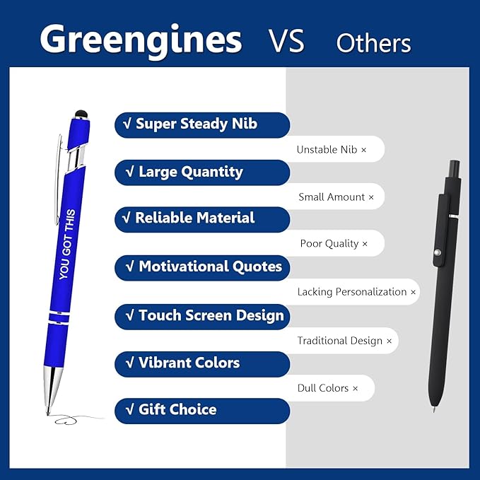 Greengines 10 Pcs Inspirational Pens - Motivational Ballpoint Pens Bulk with quotes Stylus Tip Gifts for School Coworkers Office Supplies Black Ink