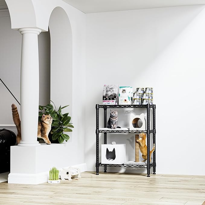 M MZG 750 lbs 3 Tier Shelf Metal Storage Shelves Wire Rack Closet Organizers for Garage Kitchen Bathroom Laundry Black 11.8" D x 25.6" W x 31.5" H