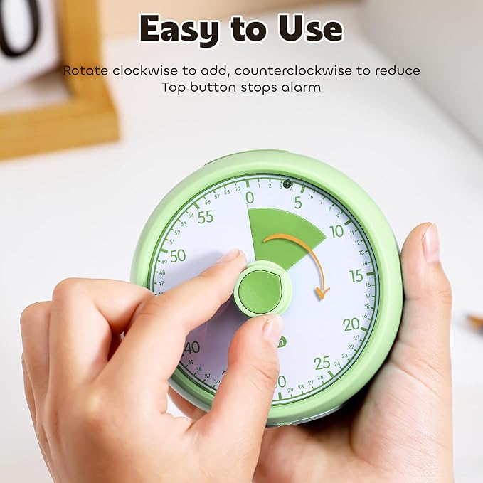 Visual Timer for Kids 60-Minute Countdown Timer with Optional Alarm, Focus Tool for ADHD & Autism, Time Management for Homework, Chores, Office, Kitchen, Teaching & Study Routines (Light Green)