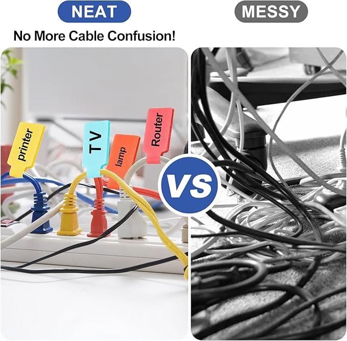 SZ.haitun 40 Pack Cable Labels Tags, Multi-Color Write On Wire Cord Tags and Charger Labels Waterproof for Cable Management and Identification Electronics (Rectangular)