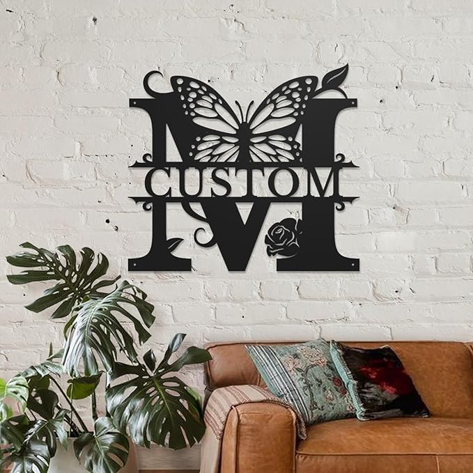 Personalized Custom Letter Name metal Signs,Custom Black Letter Monogram Wall Art Decor,Metal Signs Plaques Outdoor wall Decorative Signage (M)