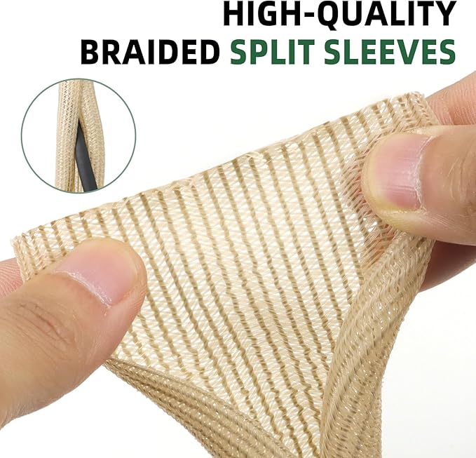 Split Wire Loom Tubing, Cable Protector Sleeve, Braided Cable Management for TV/Computer/Home Theater/Engine Bay, Cord Protectors from Pets No Chew (Wood Color, 1.26"-25ft)