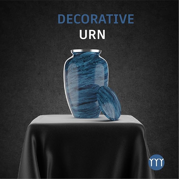 Handcrafted Urn for Ashes Adult Male and Female - Cremation Urns for Human Ashes Adult Man and Woman - Decorative Funeral Urns - Memorial Urn with Artistic Teal- Includes Velvet Bag - Large