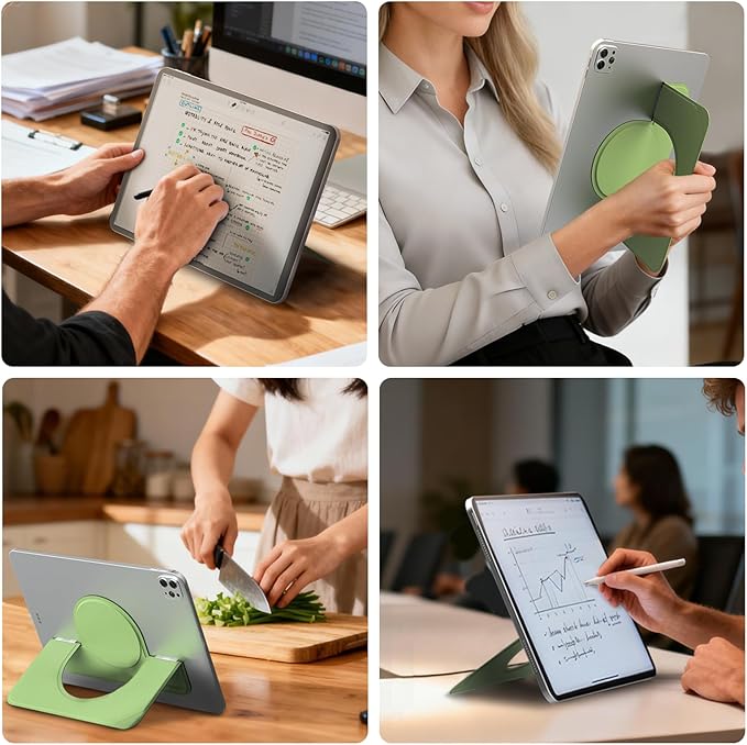 Nillkin Adhesive Tablet Stand, 0.14 inch Invisible Slim iPad Holder, Stepless Adjustable Stand, Built-in Back Magnets, Compatible with Tablets Up to 10.4-13.2 inch, Green