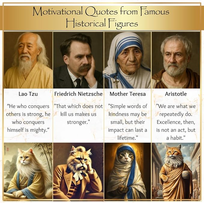 Paws of Wisdom Motivational 54-Card Deck. Cat-Themed Historical Quotes, Positive Affirmations & Daily Actions for Personal Growth. Mindfulness & Self-Care Gift for Women, Adults, Teens, & Teachers