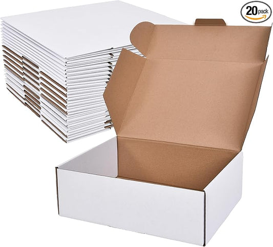 WINHPH Shipping Boxes Set of 20,12x9x4 Inches White Corrugated Cardboard Box Literature Mailer for Small Business, Literature Mailer Box Packaging Supplies