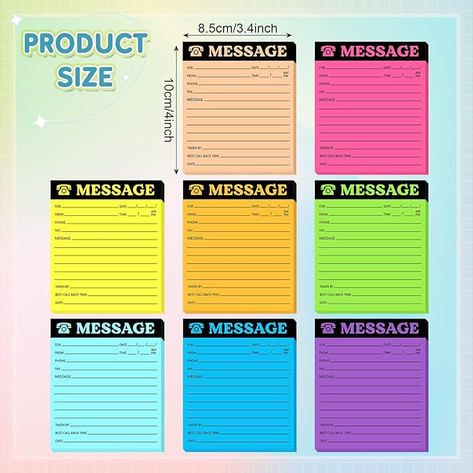 Eaasty Phone Message Pad Phone Message Sticky Notes 4 x 3. 4 Inch Bright Color Self Adhesive Book Call Back Notepad for Home Office Supplies, Assorted Neon Colors(Bright Colors,8 Pieces)