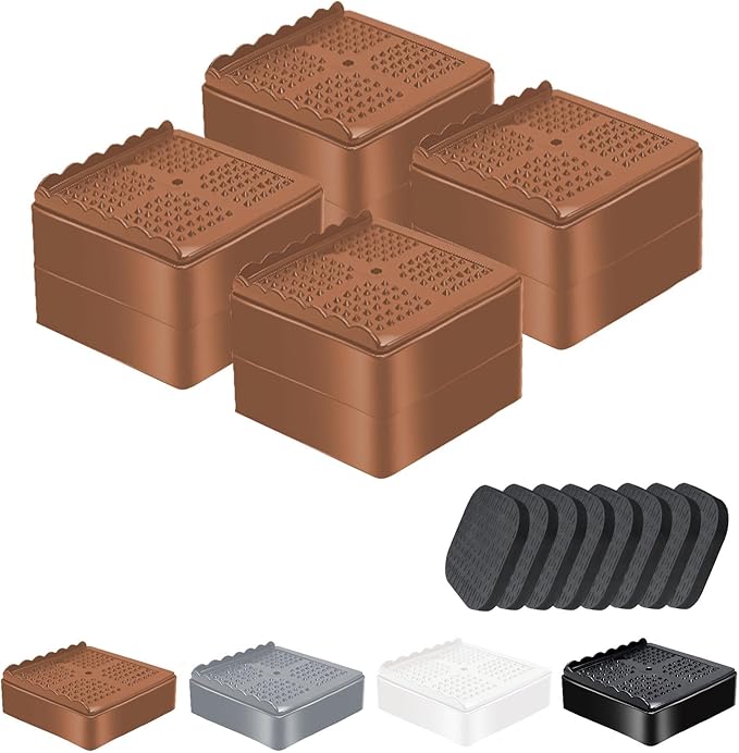 shouwuhho Furniture Risers, 4 Pack Bed Risers with Non-Slip Grip and Heavy Duty Support, 1 Inch 2 Inch 3 Inch 4 Inch Height Lift for Couch, Sofa, Table, Desk, Chair, Refrigerator - Brown, 1+1 Inch