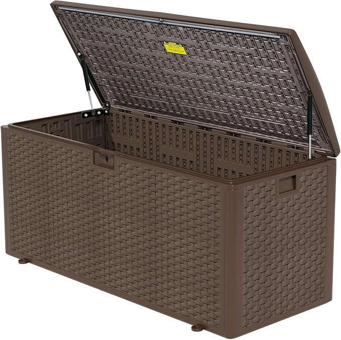 PATIOEASY 180GAL Deck Box -Grey,Wheeled Footlocker,Waterproof Resin Storage Bin for Patio Cushions