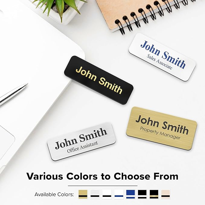 Custom Engraved Name Tags, Magnetic Black and White Name Tags, Personalized Name Tags, 1.5x3 Inches, Durable Engravable Impact Material, Made in The USA by My Sign Center