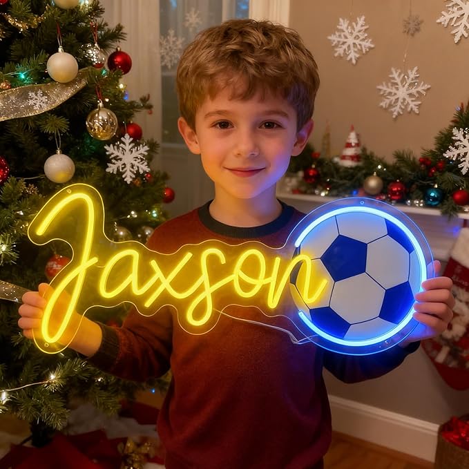 Custom Neon Name Sign Personalized with Football Baseball Soccer Basketball Pattern-Gift Sports Led Neon Lights for Wall Decor Man Cave Boys Girls Kids