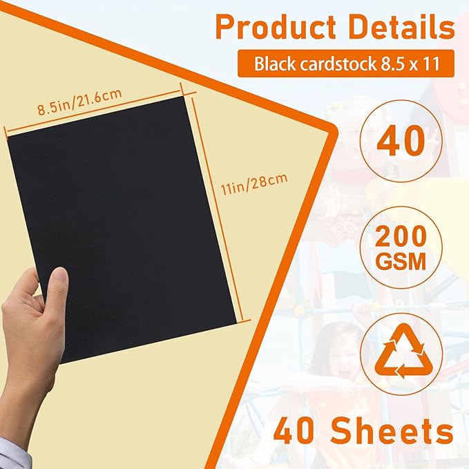 Guakicae 40 Sheets Black Cardstock 8.5 x 11 Printer Paper, 75lb Heavyweight Black Construction Paper Card Stock for Invitatins, Crafting, Memus, DIY Making Cards, School Scrapbooking