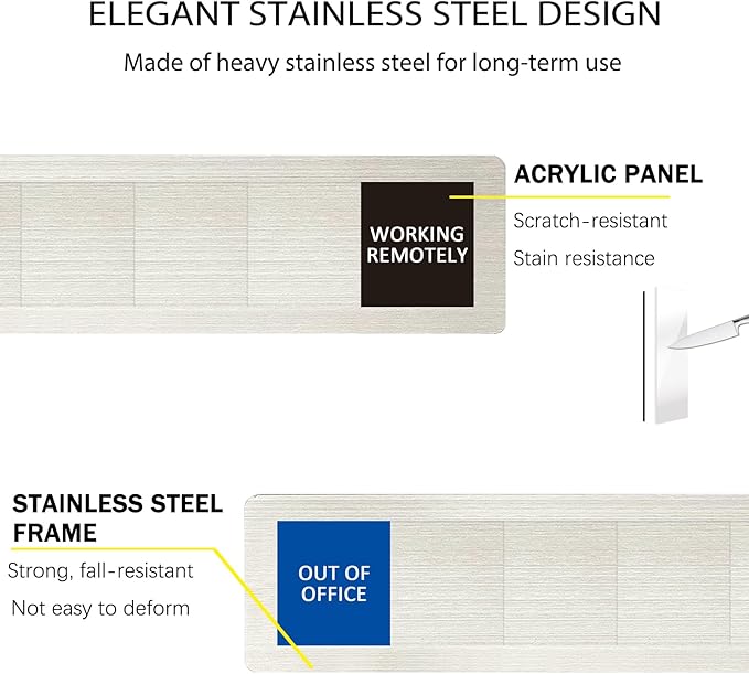Privacy Door Sign, Do Not Disturb/Please Knock/Out of Office/in a Meeting/Back Soon/Working Remotely Sign That Lets Others Know Whether You're Available Or Not For Office-Brushed Silver-Stainless Steel-10 x 2.5 inches
