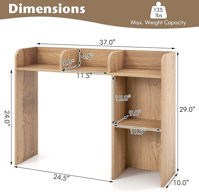 Tangkula Desktop Bookshelf, Countertop Storage Hutch with 5 Shelves for Computer Desk, 3-Tier Display Rack, Multipurpose Wood Storage Organizer for Dorm Office Home
