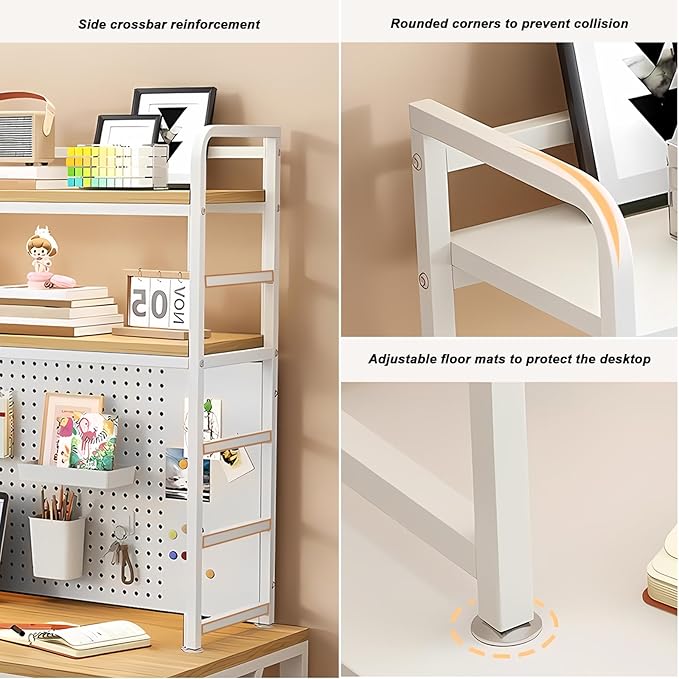 ZWCQSYS 2-Tier Desktop Bookshelf Hutch - Metal Desk Shelf Bookcase with Desk Pegboard Countertop Storage Organizer Rack for Dorm or Office (A, 110cm/43in)