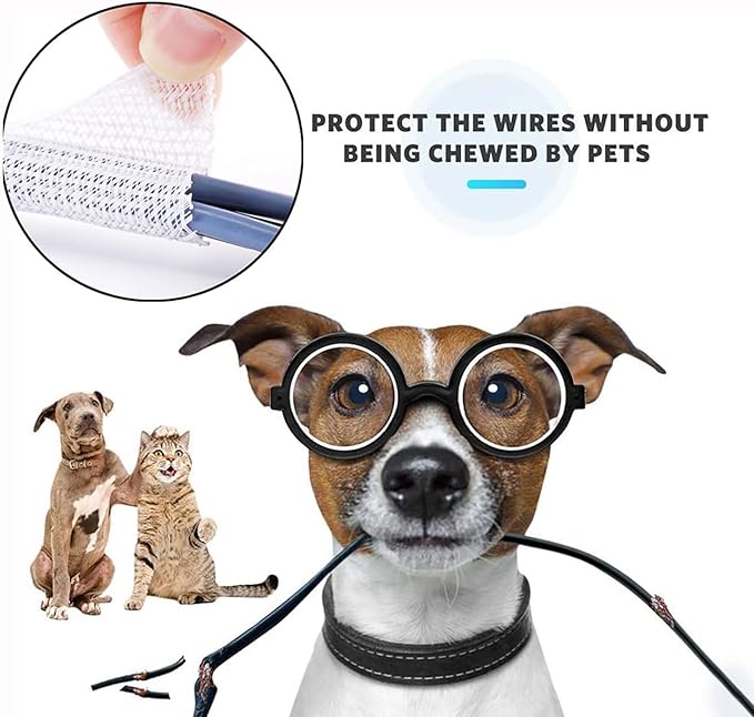 QCSIW 3/4"-25ft Braided Cable Sleeve Protector - Self-Wrapping Split Wire Loom for Home Theater, Pet-Proof Cord Organizer, Heat-Resistant, White
