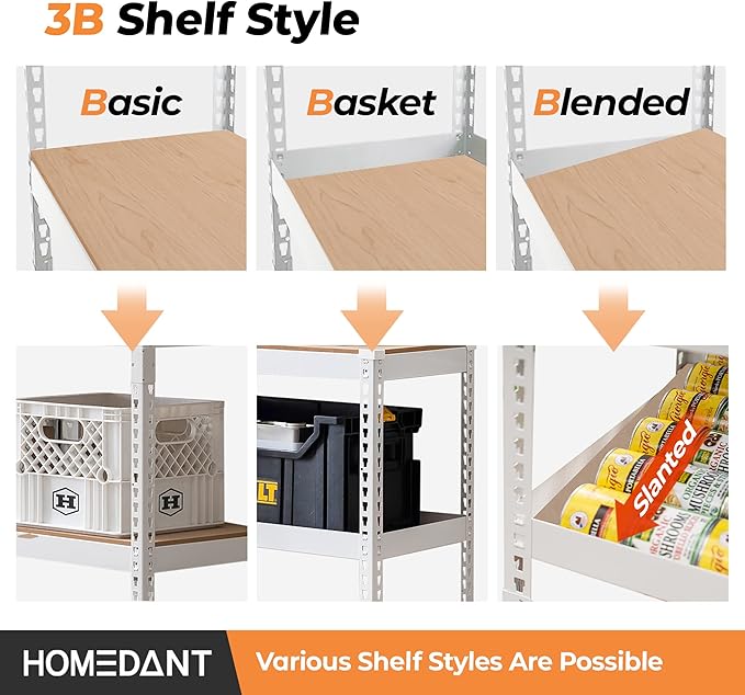 HOMEDANT 35.9" W 5 Tier Heavy Duty Garage Shelving Adjustable Metal Rack Storage Shelves Standing Shelf Unit Organizers Pantry Closet White 1Pack
